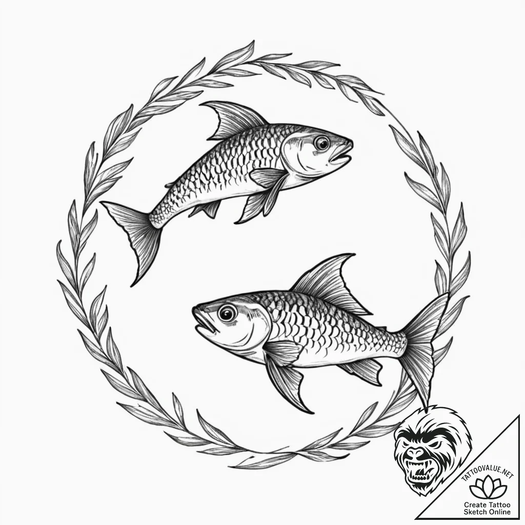 Tattoo design pisces's glyph, like two fish s... - tattoo sketch (№1753146302_0, 22.07.2025 01:05) — tattoovalue.net