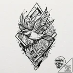 Tattoo design a small, clean outline of a bir… – tattoo sketch (№1753147324_0, 22.07.2025 01:22) — tattoovalue.net
