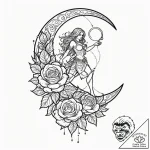 Tattoo design a crescent moon with a warrior’… – tattoo sketch (№1753147408_0, 22.07.2025 01:23) — tattoovalue.net