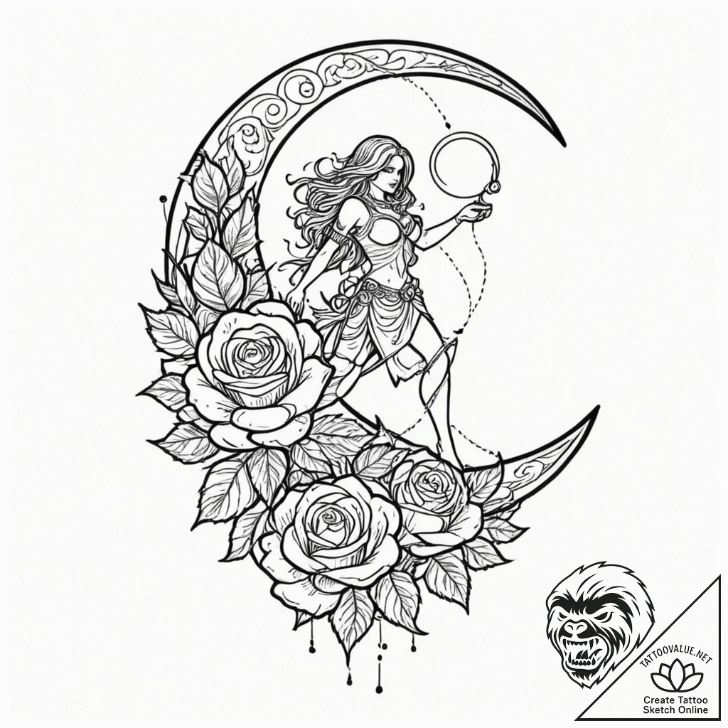 Tattoo design a crescent moon with a warrior'... - tattoo sketch (№1753147408_0, 22.07.2025 01:23) — tattoovalue.net