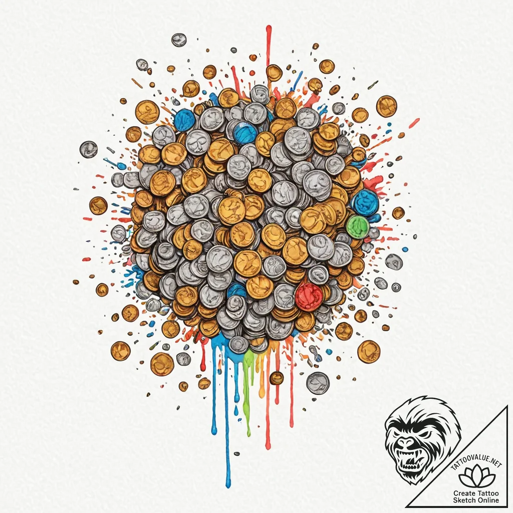 Tattoo sketch a pixelated "coin block" with c... - tattoo sketch (№1753147494_0, 22.07.2025 01:24) — tattoovalue.net