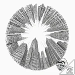 A fish-eye lens view of skyscrapers in a fina… – tattoo sketch (№1753147663_0, 22.07.2025 01:27) — tattoovalue.net