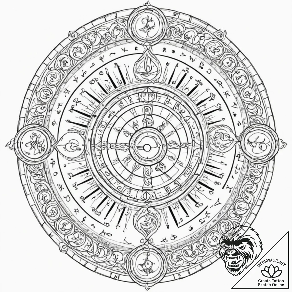Tattoo sketch a zodiac symbol with elements o... - tattoo sketch (№1753148174_0, 22.07.2025 01:36) — tattoovalue.net