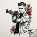 Graphic novel style panel of rick deckard aim… – tattoo sketch (№1753148603_0, 22.07.2025 01:43) — tattoovalue.net
