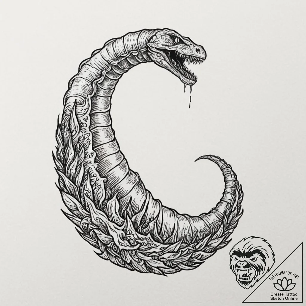 Neo-traditional tattoo design of a sandworm (... - tattoo sketch (№1753148858_0, 22.07.2025 01:47) — tattoovalue.net