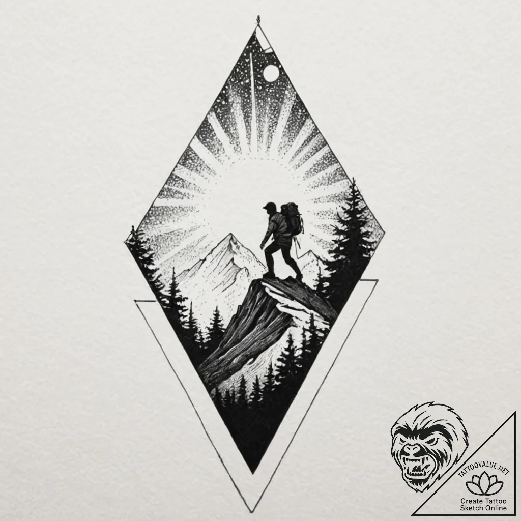 Tattoo sketch a mountain climber reaching a s... - tattoo sketch (№1753149201_0, 22.07.2025 01:53) — tattoovalue.net