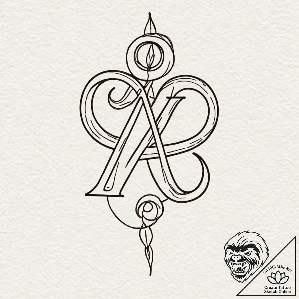 Tattoo sketch a subtle initial with a small,... - tattoo sketch (№1753149711_0, 22.07.2025 02:01) — tattoovalue.net