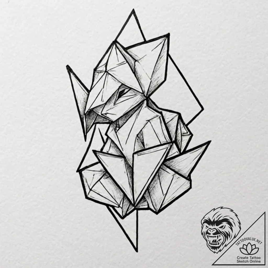 A person folding a complex origami figure., t... - tattoo sketch (№1753151161_0, 22.07.2025 02:26) — tattoovalue.net