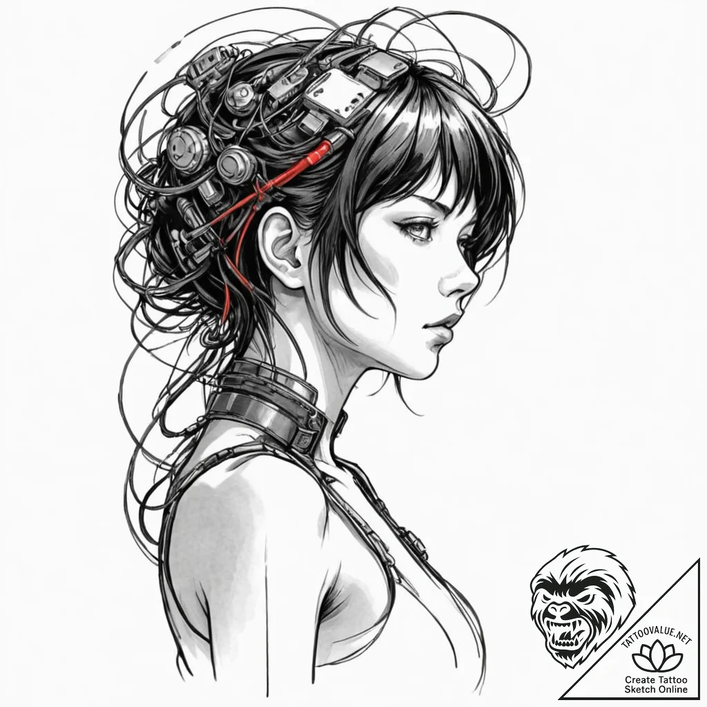 A sketch of major motoko kusanagi from ghost... - tattoo sketch (№1753151246_0, 22.07.2025 02:27) — tattoovalue.net