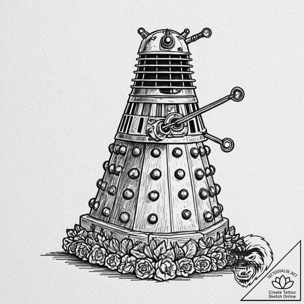 A sketch of a dalek, with the "exterminate!"... - tattoo sketch (№1753152682_0, 22.07.2025 02:51) — tattoovalue.net