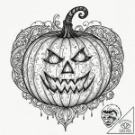A neo-traditional tattoo of a jack-o’-lantern… – tattoo sketch (№1753152767_0, 22.07.2025 02:52) — tattoovalue.net