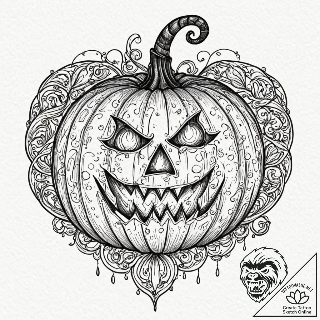 A neo-traditional tattoo of a jack-o'-lantern... - tattoo sketch (№1753152767_0, 22.07.2025 02:52) — tattoovalue.net