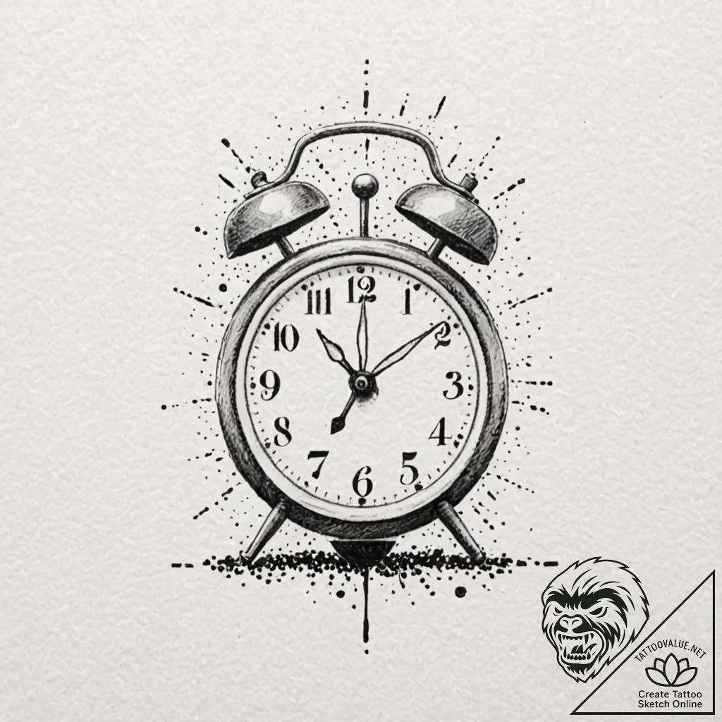A linework tattoo of the alarm clock from gro... - tattoo sketch (№1753152852_0, 22.07.2025 02:54) — tattoovalue.net