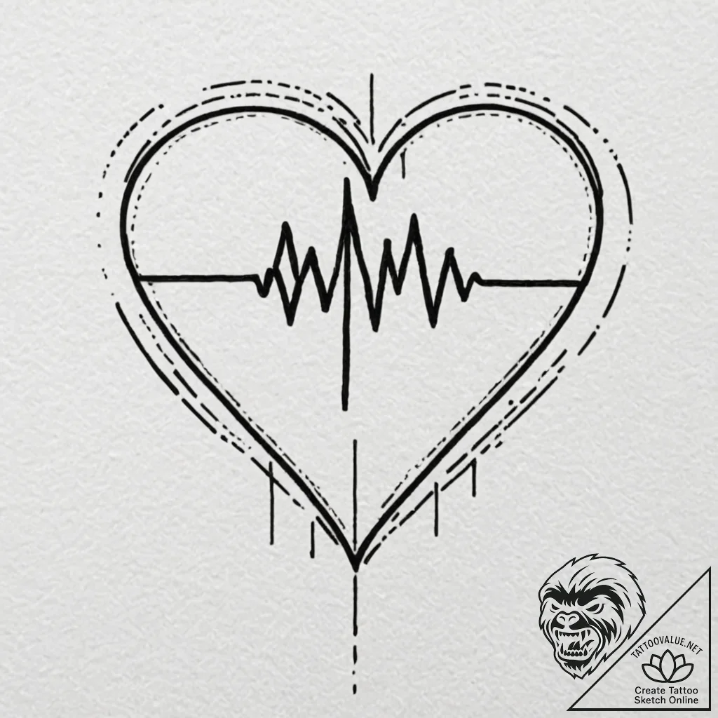 Tattoo design a heart with a subtle "pulse" l... - tattoo sketch (№1753153276_0, 22.07.2025 03:01) — tattoovalue.net