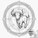 Taurus (zodiac sign), tattoo flash sheet desi… – tattoo sketch (№1753153619_0, 22.07.2025 03:06) — tattoovalue.net