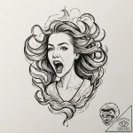 A sketch of a banshee, her scream visualized… – tattoo sketch (№1753153703_0, 22.07.2025 03:08) — tattoovalue.net