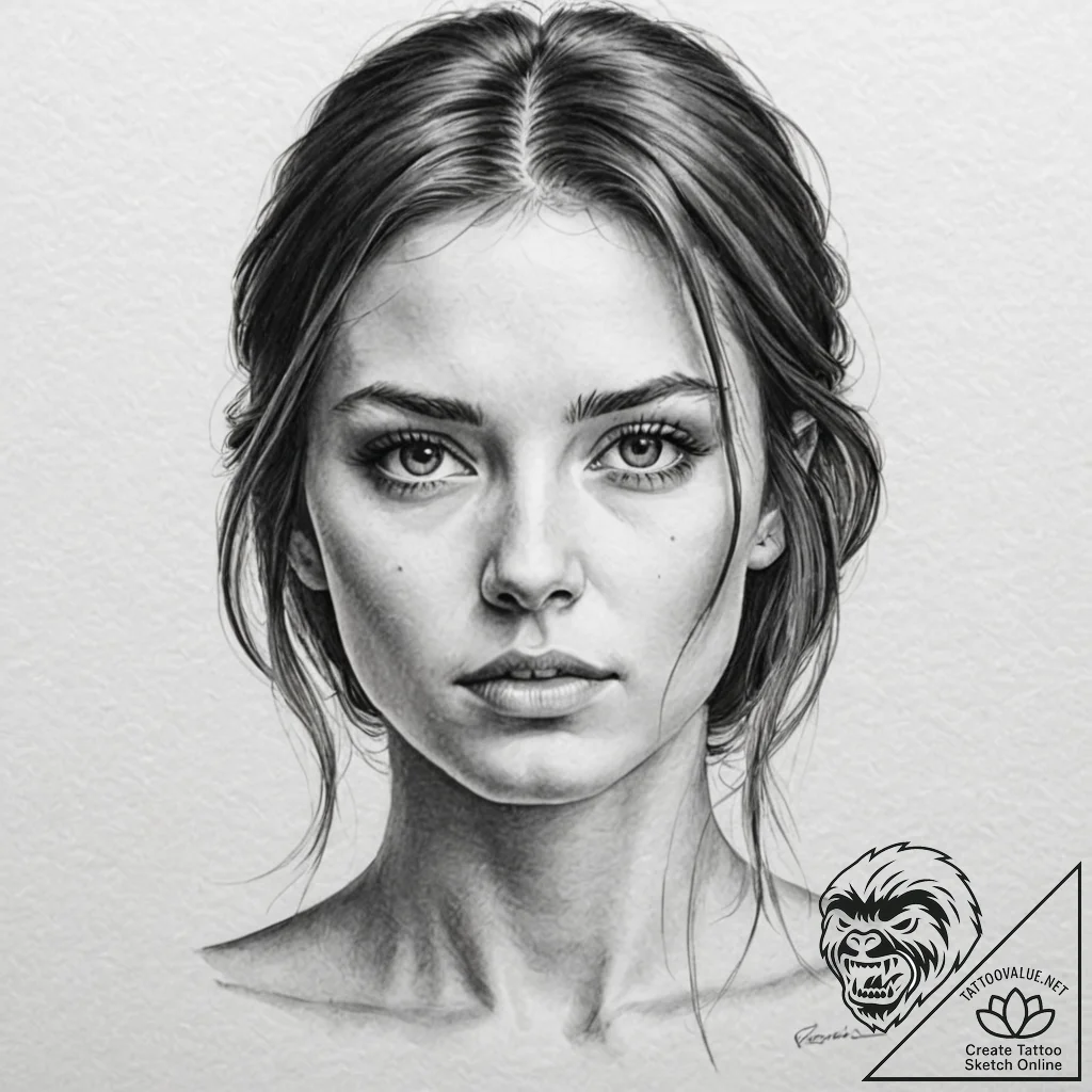 Tattoo design a deep, thoughtful gaze, reflec... - tattoo sketch (№1753153789_0, 22.07.2025 03:09) — tattoovalue.net