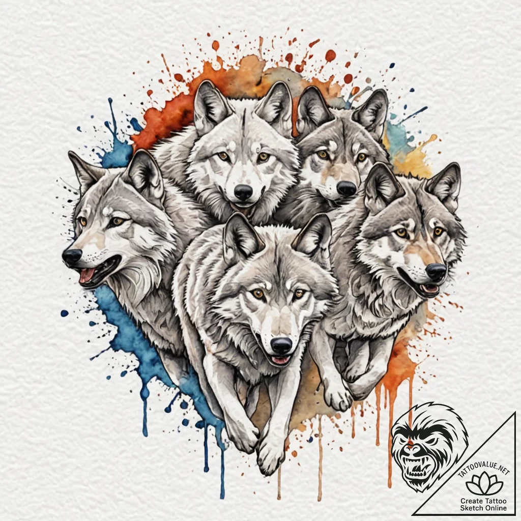 Tattoo sketch a wolf pack in full stride, for... - tattoo sketch (№1753153866_0, 22.07.2025 03:11) — tattoovalue.net