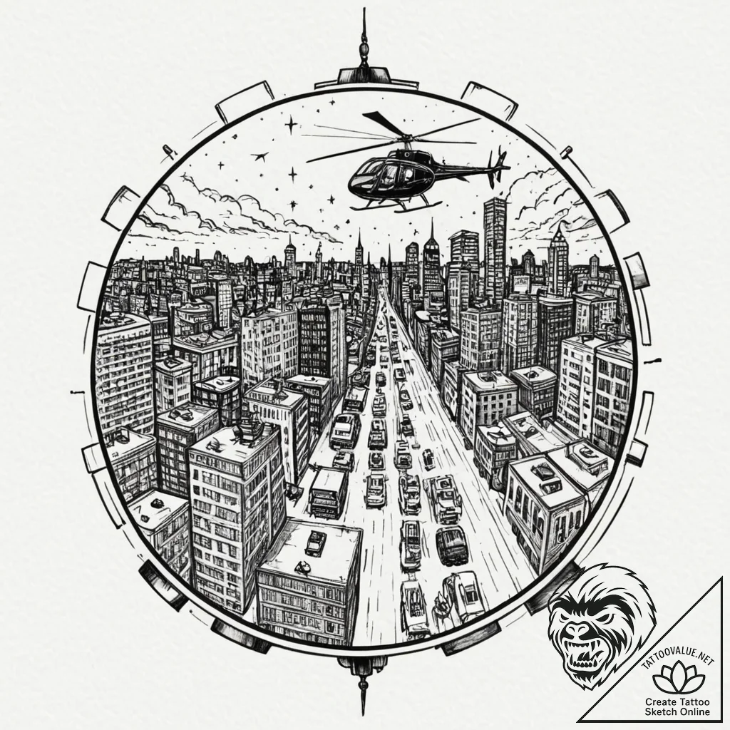 The view of a city at night from a helicopter... - tattoo sketch (№1753154023_0, 22.07.2025 03:13) — tattoovalue.net
