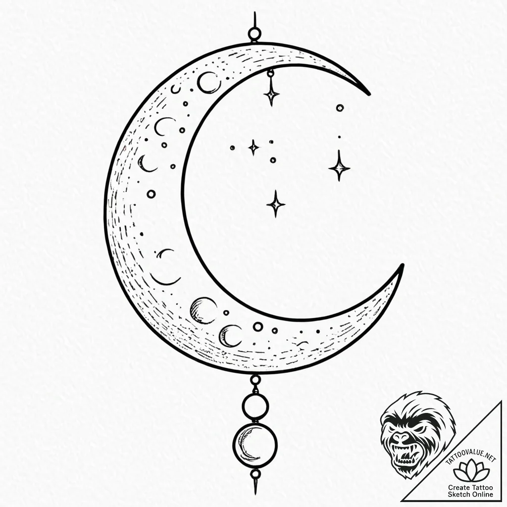 Moon, tattoo sketch design, linework tattoo s... - tattoo sketch (№1753154101_0, 22.07.2025 03:15) — tattoovalue.net