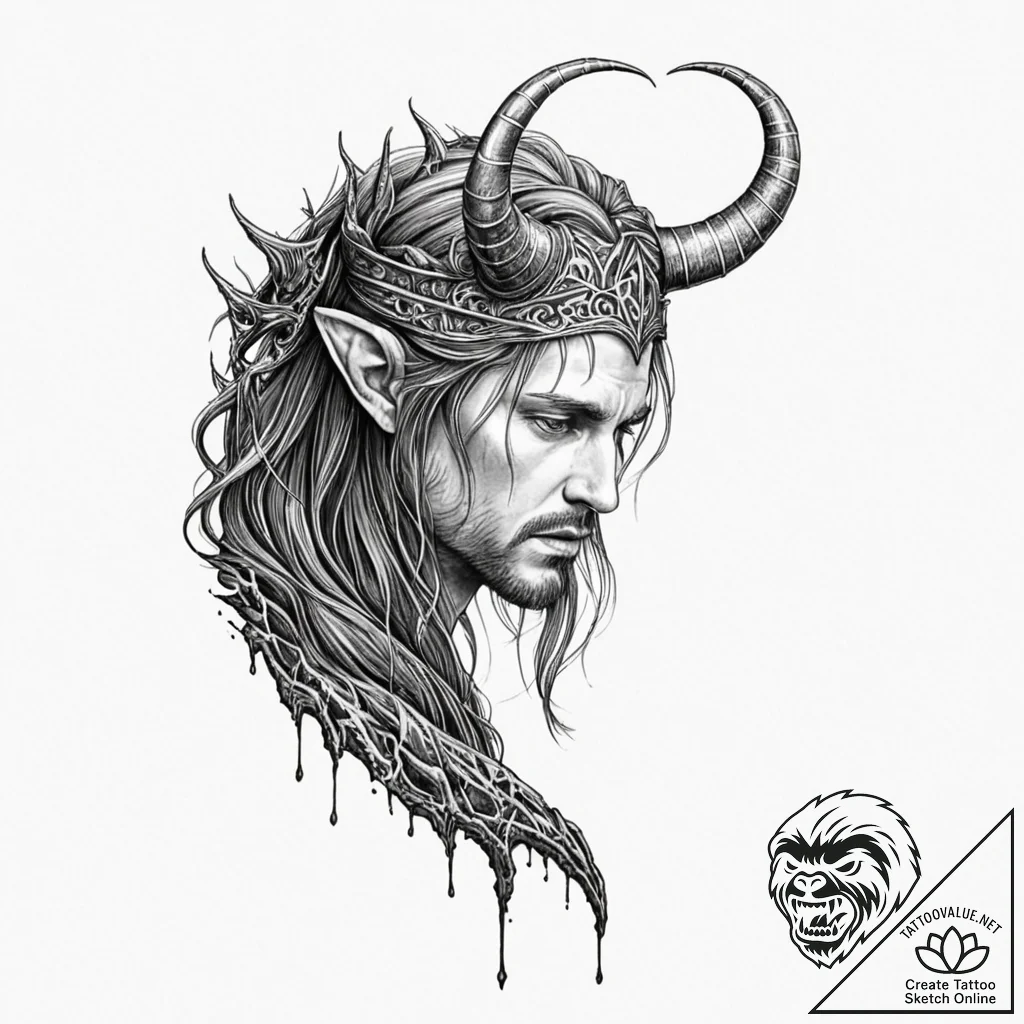 A linework tattoo of the horn of gondor, brok... - tattoo sketch (№1753154490_0, 22.07.2025 03:21) — tattoovalue.net