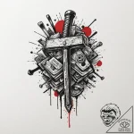 Hammer, concept art for tattoo, trash polka t… – tattoo sketch (№1753154568_0, 22.07.2025 03:22) — tattoovalue.net