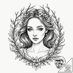 Persephone with a crown of winter branches an… – tattoo sketch (№1753154800_0, 22.07.2025 03:26) — tattoovalue.net