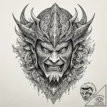 Shogun’s war mask (men-yoroi), fearsome and o… – tattoo sketch (№1753155033_0, 22.07.2025 03:30) — tattoovalue.net