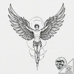 Icarus, but his wings are made of burning cir… – tattoo sketch (№1753155111_0, 22.07.2025 03:31) — tattoovalue.net