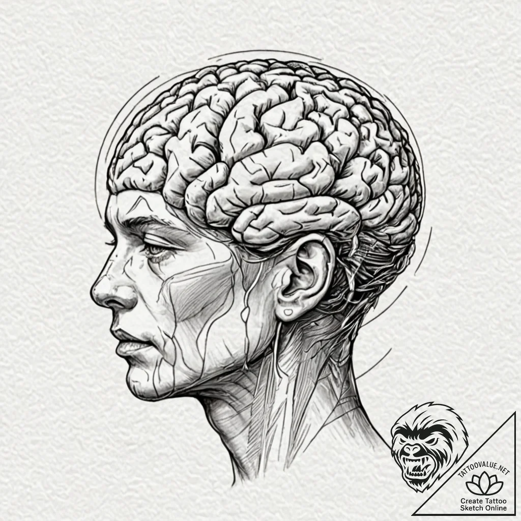Human head with exposed holographic brain, ta... - tattoo sketch (№1753155268_0, 22.07.2025 03:34) — tattoovalue.net