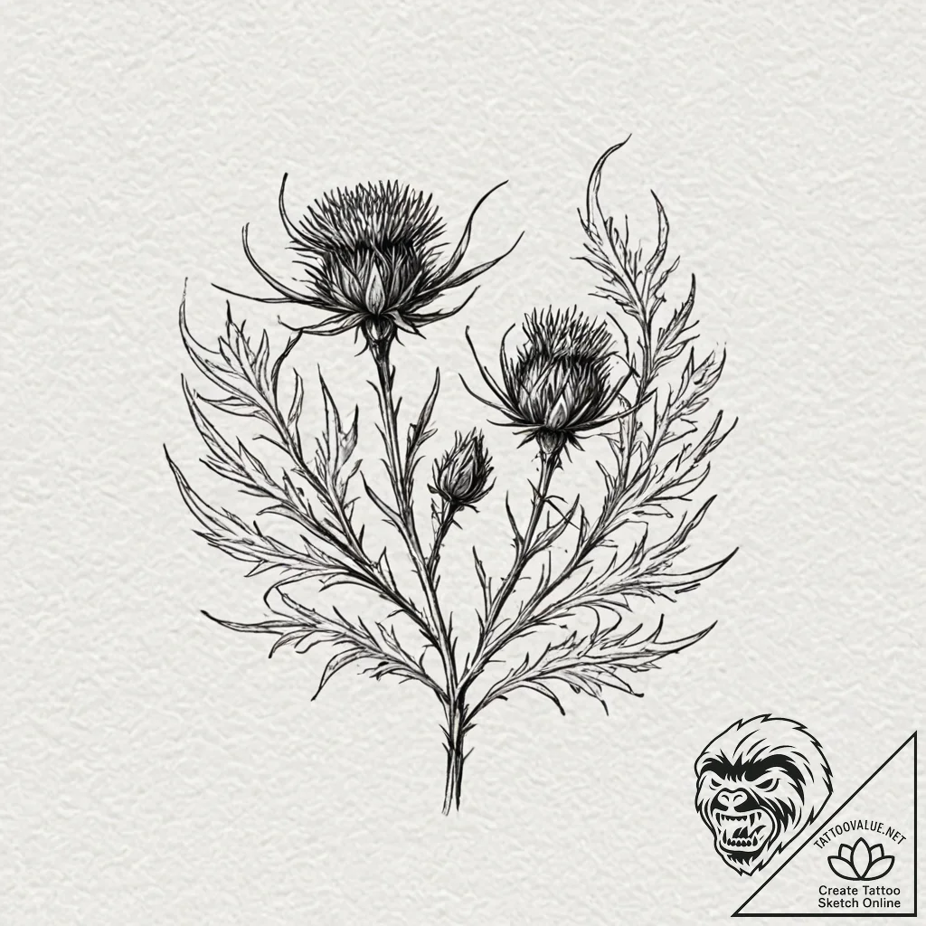 Thistle, resilient and protected, the symbol... - tattoo sketch (№1753155657_0, 22.07.2025 03:40) — tattoovalue.net