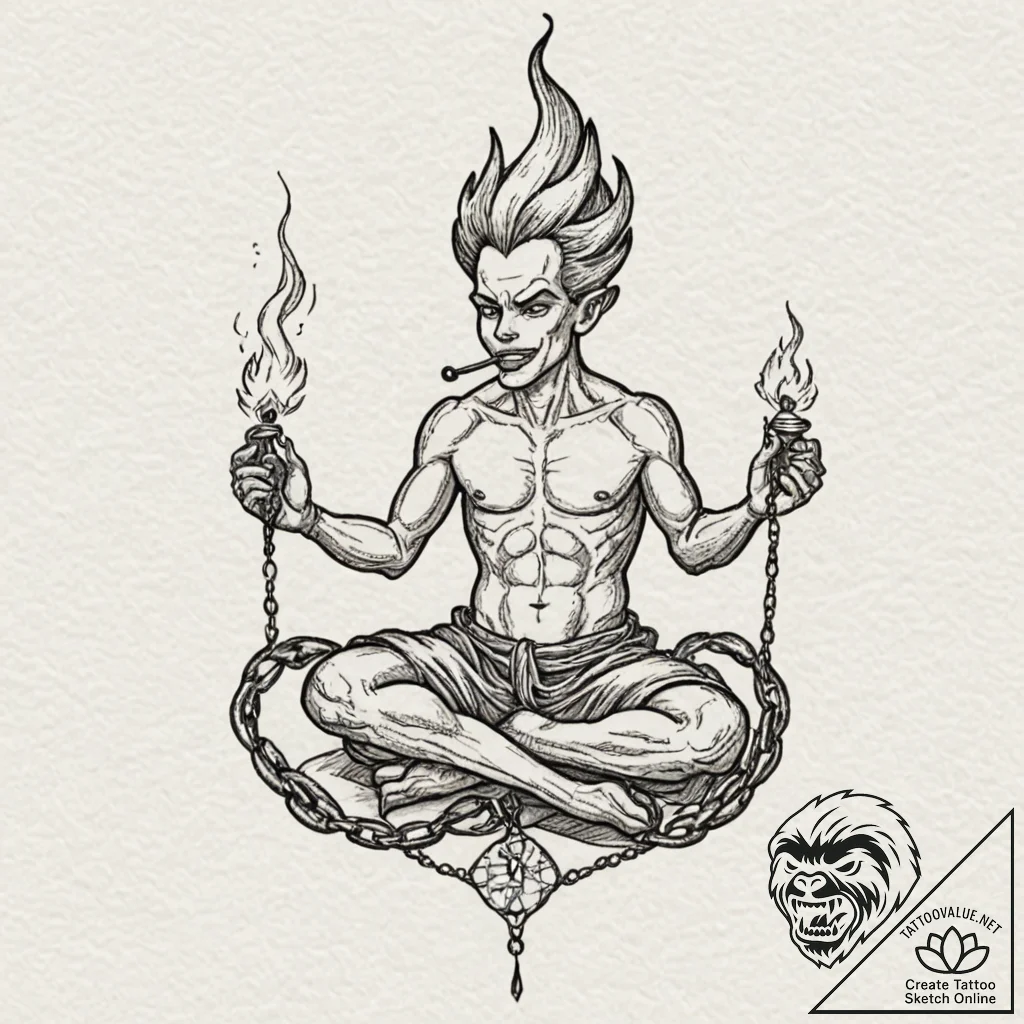 Ifrit (fire genie) made of smoke and embers,... - tattoo sketch (№1753155968_0, 22.07.2025 03:46) — tattoovalue.net