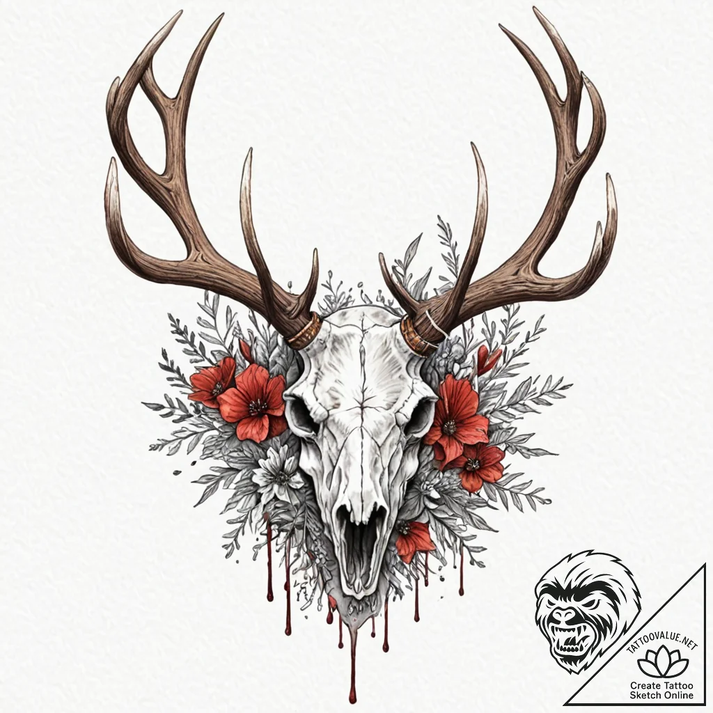 Elk skull used as a planter for carnivorous f... - tattoo sketch (№1753156205_0, 22.07.2025 03:50) — tattoovalue.net