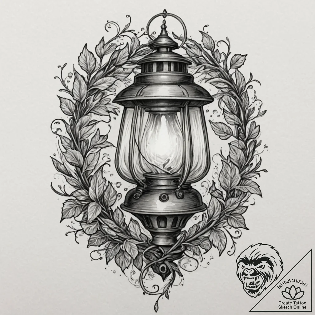 Ice lantern trapped in vines, concept art for... - tattoo sketch (№1753156442_0, 22.07.2025 03:54) — tattoovalue.net