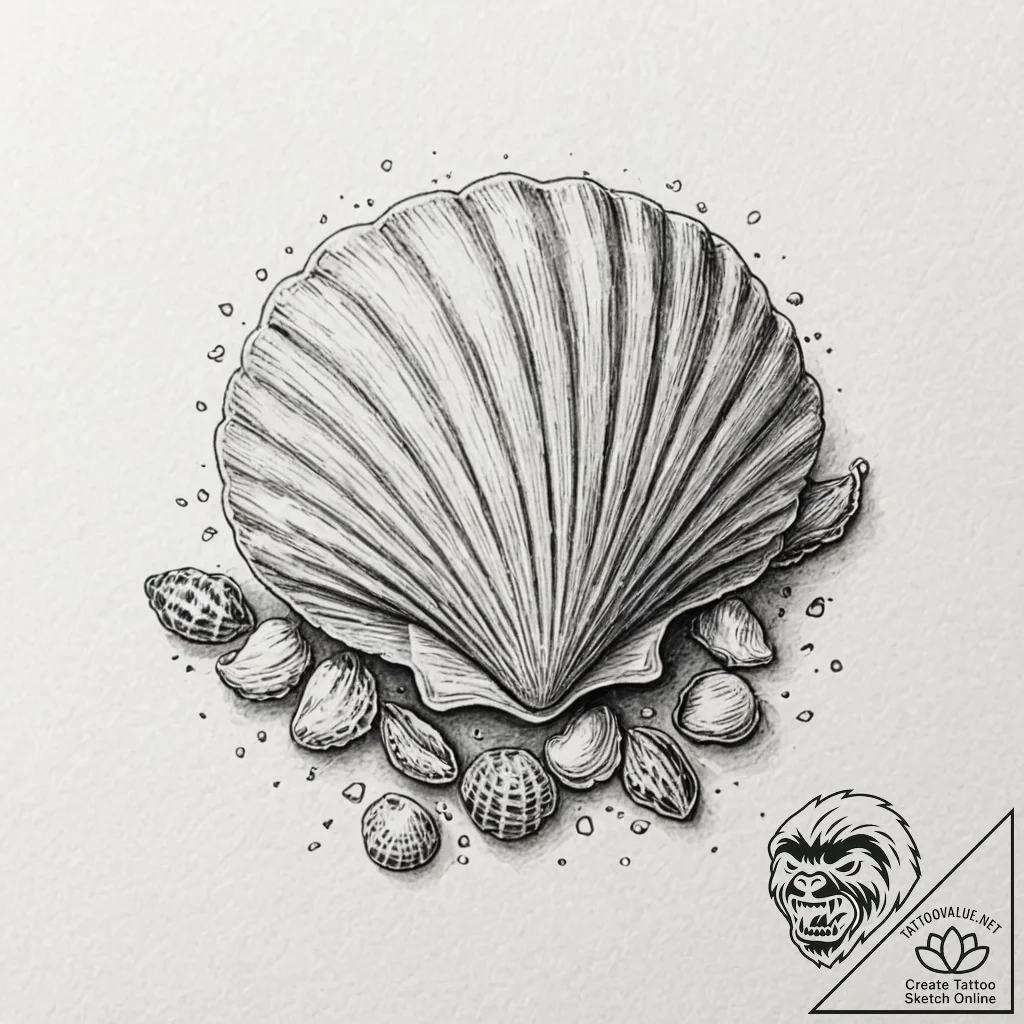 Shell, artistic tattoo sketch, aesthetically... - tattoo sketch (№1753156677_0, 22.07.2025 03:57) — tattoovalue.net
