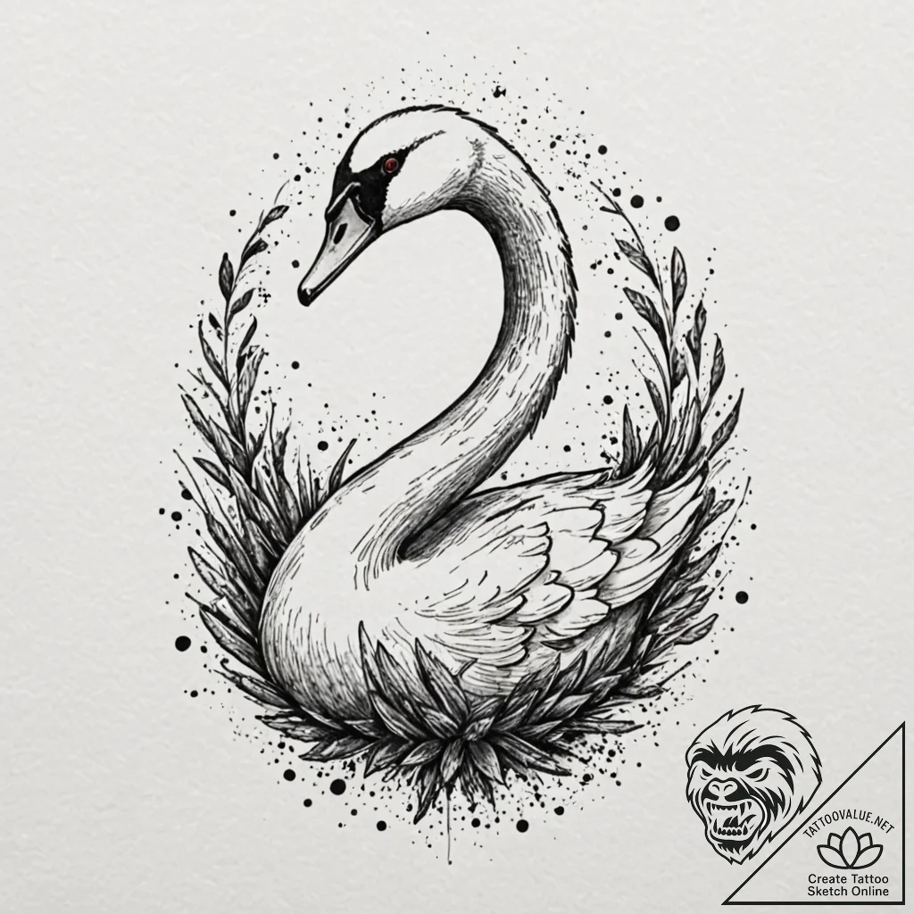 Black swan with glowing eyes, tattoo flash sh... - tattoo sketch (№1753156990_0, 22.07.2025 04:03) — tattoovalue.net