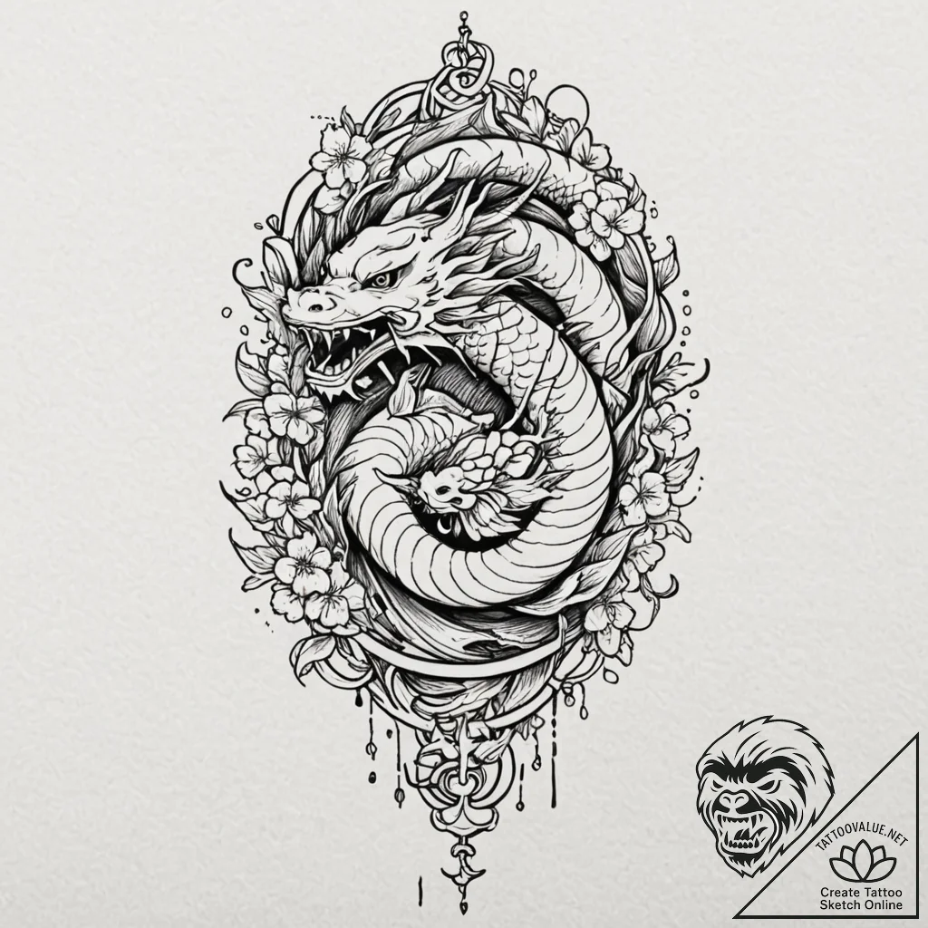 Chain-wrapped key unlocking curse, ink illust... - tattoo sketch (№1753157385_0, 22.07.2025 04:09) — tattoovalue.net