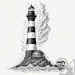 An abandoned lighthouse standing defiant agai… – tattoo sketch (№1753157464_0, 22.07.2025 04:11) — tattoovalue.net