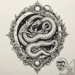Lunar serpent devouring stars, tattoo sketch… – tattoo sketch (№1753157543_0, 22.07.2025 04:12) — tattoovalue.net