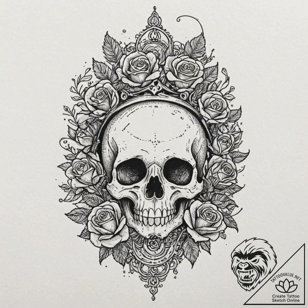 Sunken crown beneath coral reef, tattoo flash... - tattoo sketch (№1753157700_0, 22.07.2025 04:15) — tattoovalue.net