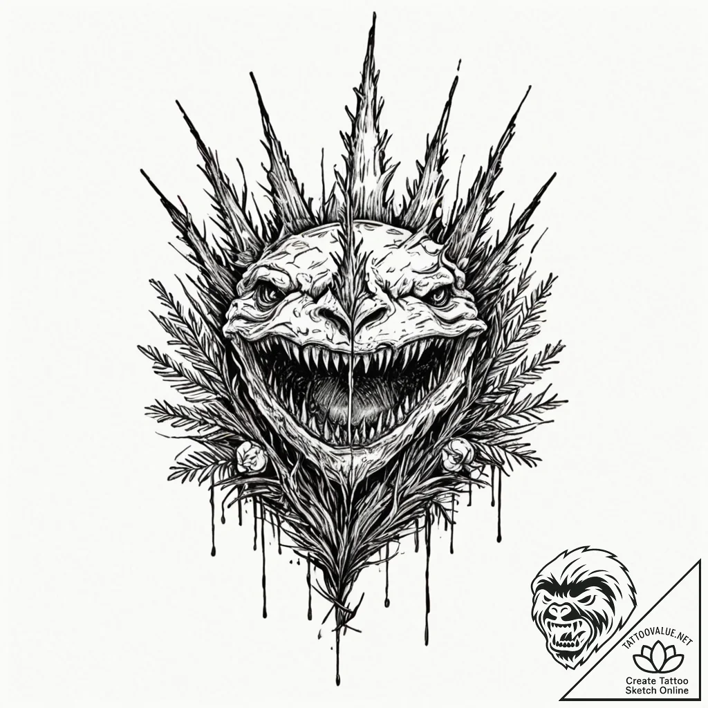 Pine needle crown devouring light, ink illust... - tattoo sketch (№1753157780_0, 22.07.2025 04:16) — tattoovalue.net