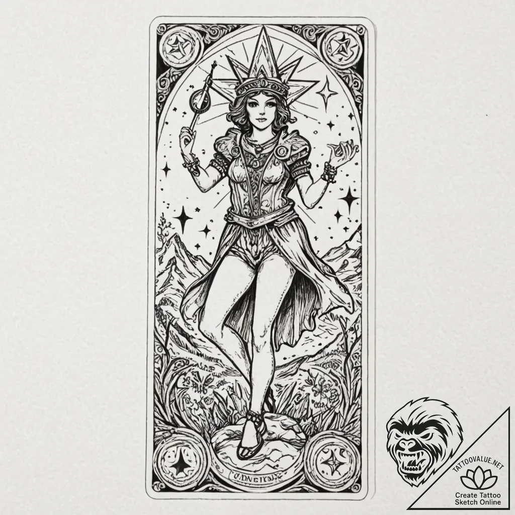 Tarot card: the fool, the star, tattoo line a... - tattoo sketch (№1753157858_0, 22.07.2025 04:17) — tattoovalue.net