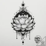 Lotus crown beneath shattered moon, tattoo fl… – tattoo sketch (№1753157936_0, 22.07.2025 04:18) — tattoovalue.net