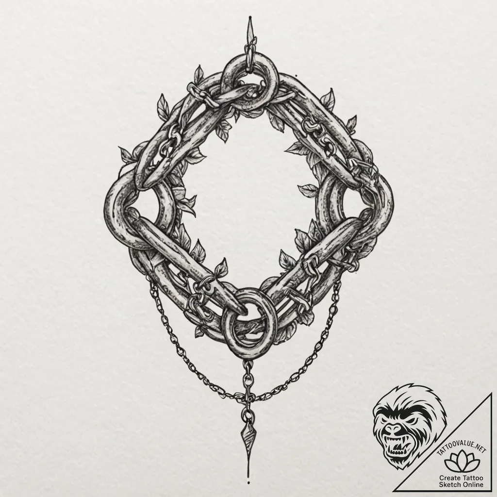 Sunken relic bound in chains, tattoo line art... - tattoo sketch (№1753158094_0, 22.07.2025 04:21) — tattoovalue.net