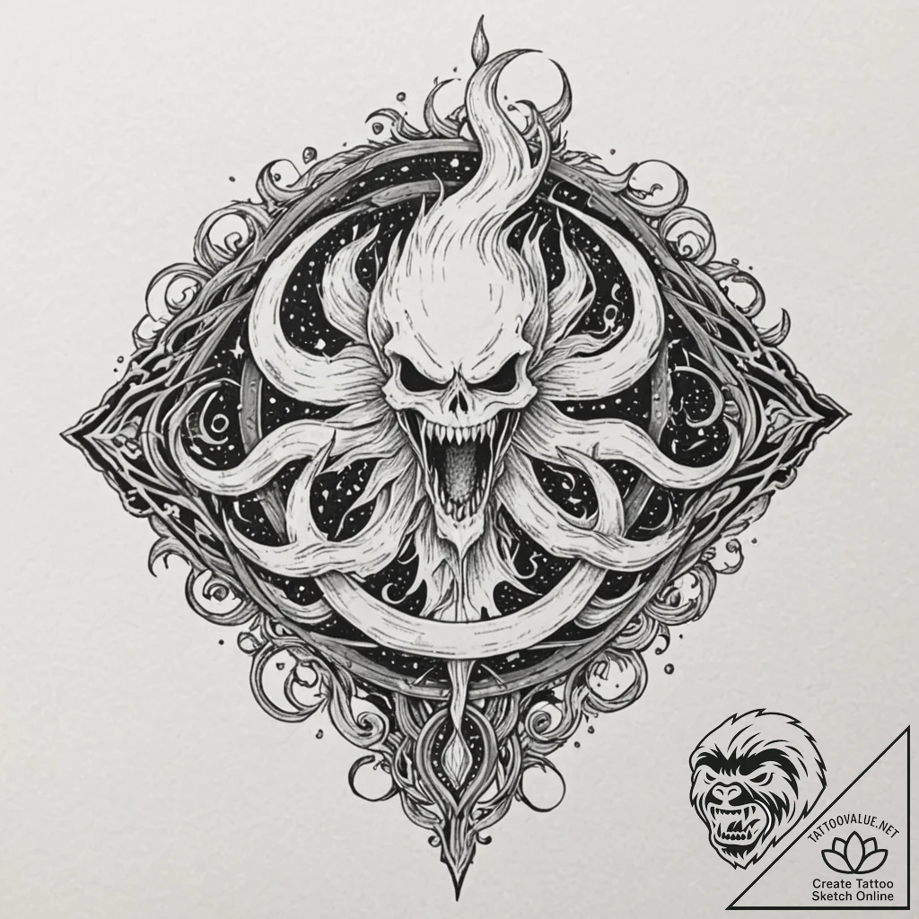 Ghost blade devouring celestial flame, tattoo... - tattoo sketch (№1753158327_0, 22.07.2025 04:25) — tattoovalue.net