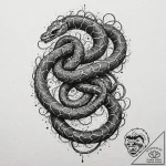 Serpent coil around skeletal key, tattoo sket… – tattoo sketch (№1753158405_0, 22.07.2025 04:26) — tattoovalue.net