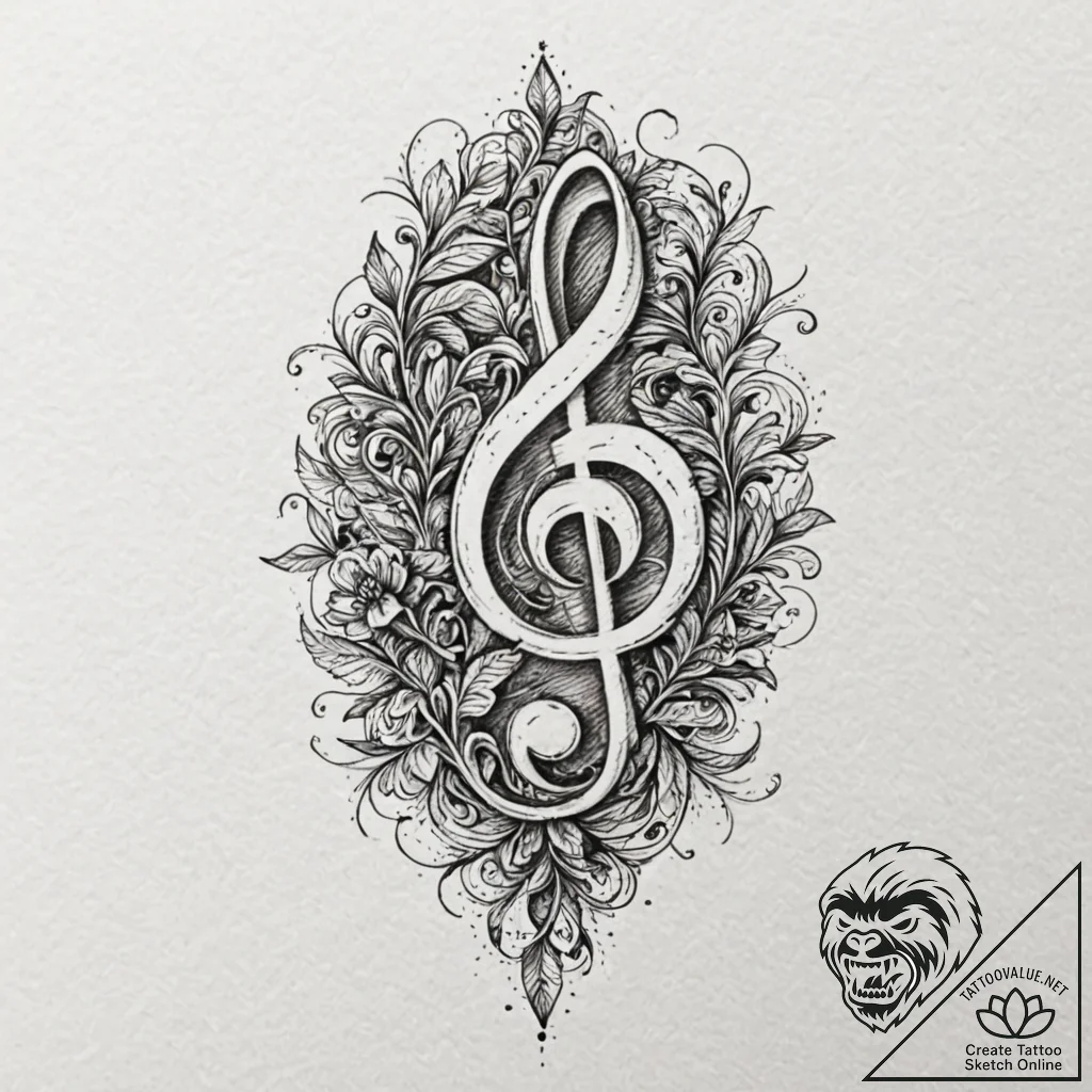 Clef (treble or bass) elegantly integrated wi... - tattoo sketch (№1753159349_0, 22.07.2025 04:42) — tattoovalue.net