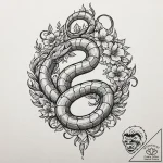 Nascent serpent coiled in bloom, artistic tat… – tattoo sketch (№1753159823_0, 22.07.2025 04:50) — tattoovalue.net