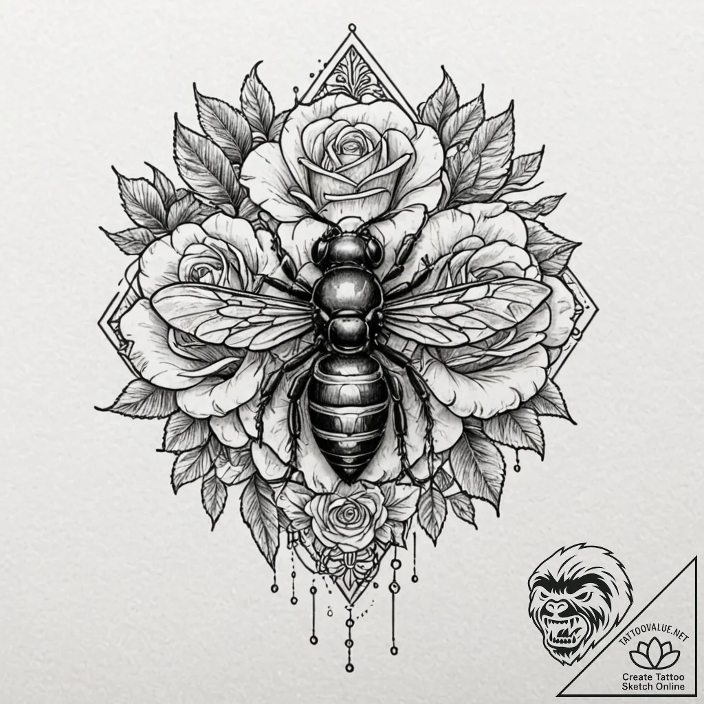 Wasp with a body of polished steel, tattoo sk... - tattoo sketch (№1753159902_0, 22.07.2025 04:51) — tattoovalue.net