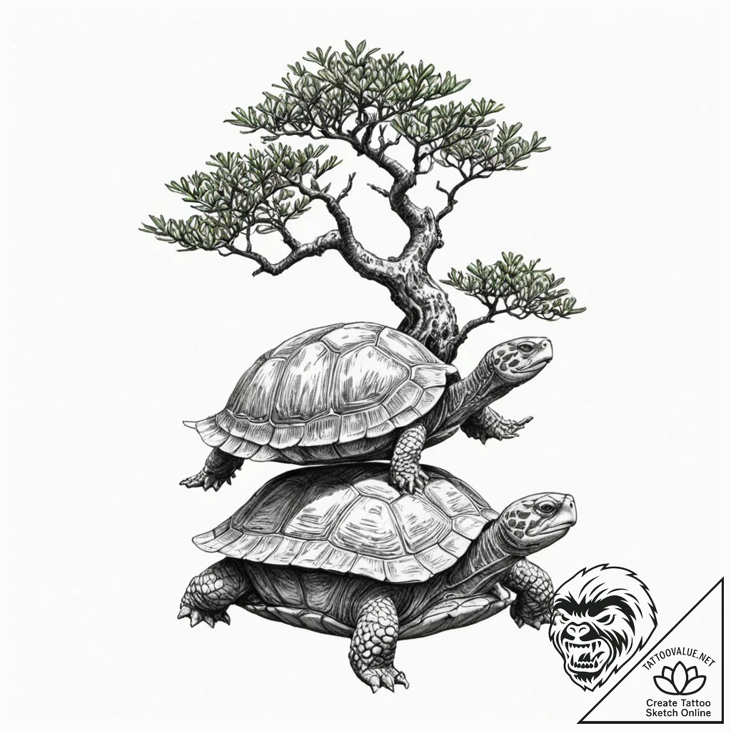 A bonsai tree growing on a turtle's back - tattoo sketch (№1753160141_0, 22.07.2025 04:55) — tattoovalue.net